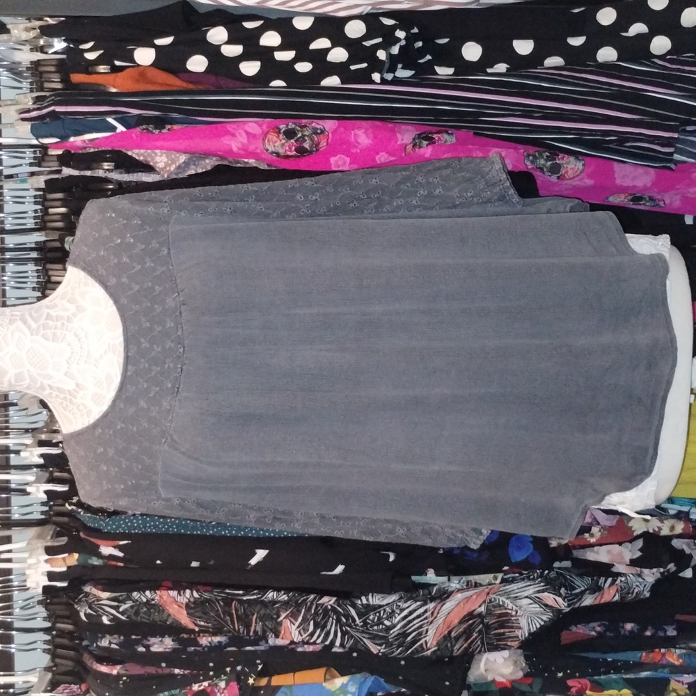 Gray Lace Yoke Women’s Blouse